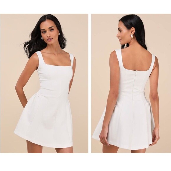 Lulus Roetta White Sleeveless Pleated Mini Dress Size Medium Bridal Bachelorette - Picture 1 of 11
